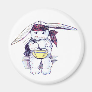 Rabbit Wearing Bandanna and Eating Cereal Magnet