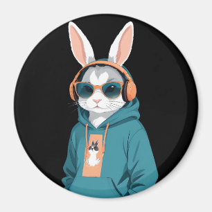Rabbit Wearing Hoodie Funny Cool Animal Character  Magnet