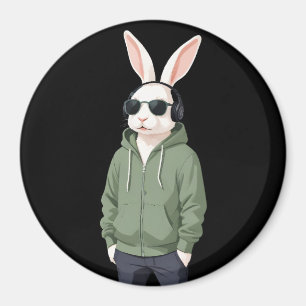 Rabbit Wearing Hoodie Funny Cool Animal Character  Magnet