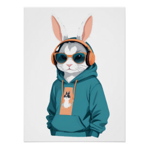Rabbit Wearing Hoodie Funny Cool Animal Character Poster