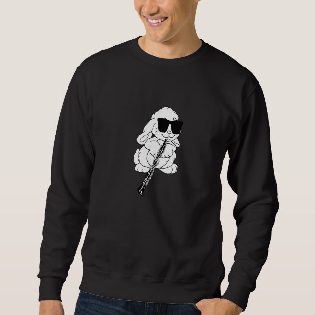 Rabbit Wearing Sunglasses Playing Oboe Sweatshirt (Front)