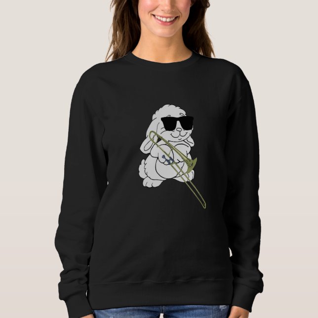 Rabbit Wearing Sunglasses Playing Trombone Sweatshirt (Front)