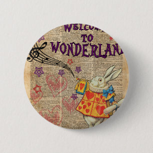 Rabbit Welcome To .. Alice In Wonderland 6 Cm Round Badge