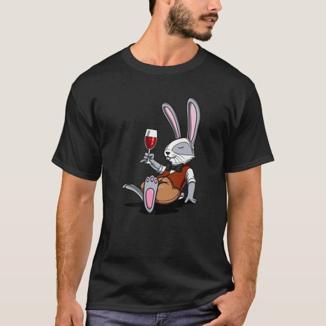 Rabbit Wine Drinking Party Funny Drunk Bunny Men W T-Shirt (Front)