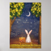 Rabbit with a Suitcase Looking Into the Night Sky