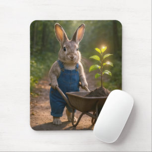 Rabbit With a Tree Sapling In a Wheelbarrow Mouse Pad