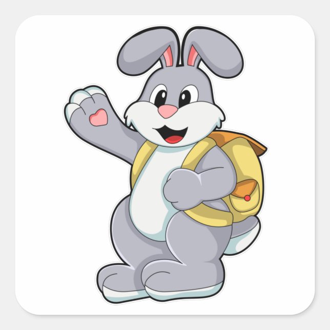 Rabbit with Backpack Square Sticker (Front)