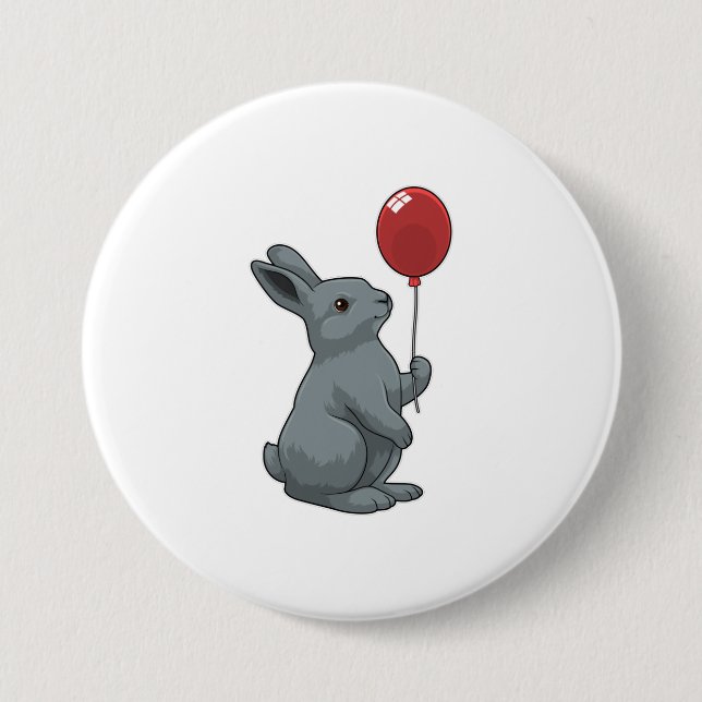 Rabbit with Balloon 7.5 Cm Round Badge (Front)
