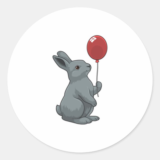 Rabbit with Balloon Classic Round Sticker (Front)