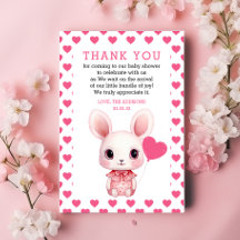 Rabbit with Balloon Pink Hearts Girl Baby Shower
