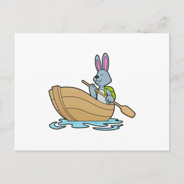 Rabbit with Boat & Paddle Postcard (Front)