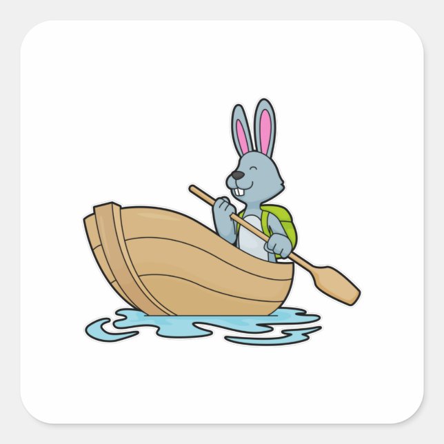 Rabbit with Boat & Paddle Square Sticker (Front)
