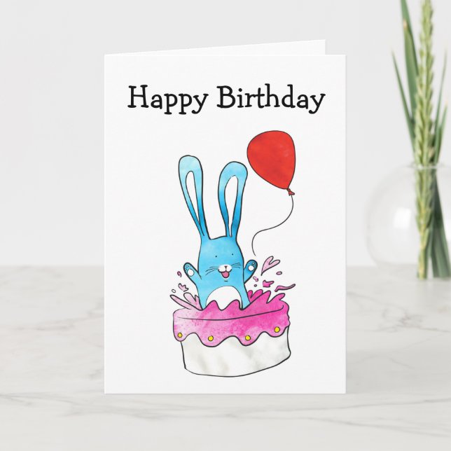 Rabbit with cake birthday card (Front)