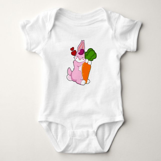 Rabbit with Carrot and Heart Baby Bodysuit (Front)