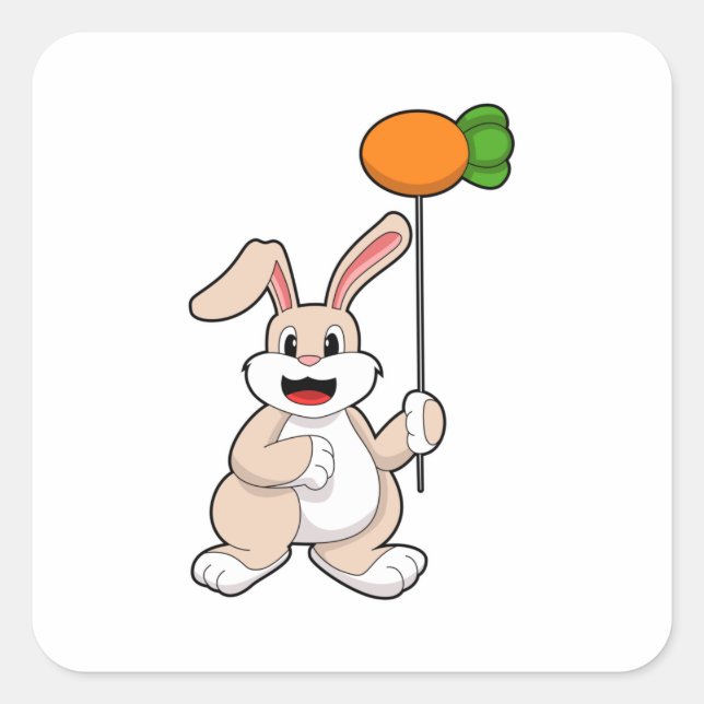 Rabbit with Carrot as Balloon.PNG Square Sticker (Front)