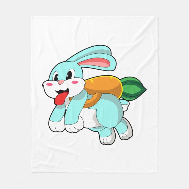 Rabbit with Carrot as Rocket Fleece Blanket (Front)
