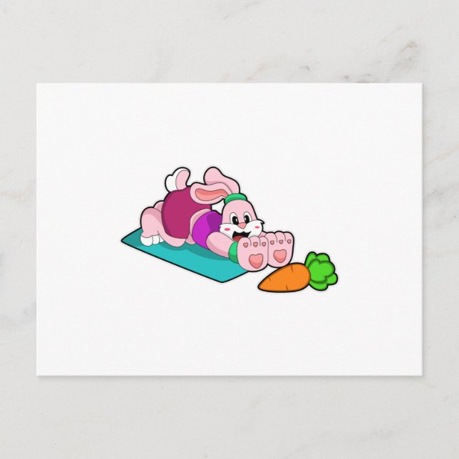 Rabbit with Carrot at Yoga on Yoga mat Postcard (Front)