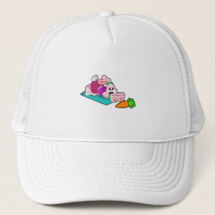 Rabbit with Carrot at Yoga on Yoga mat Trucker Hat