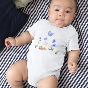 Rabbit With Carrot Cartoon Draw Baby Bodysuit