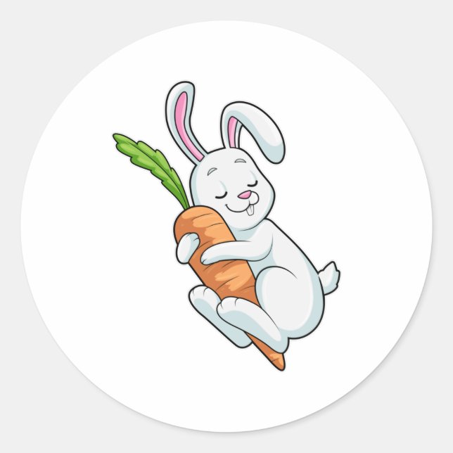Rabbit with Carrot Classic Round Sticker (Front)