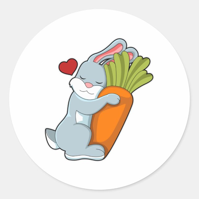 Rabbit with Carrot & Heart Classic Round Sticker (Front)