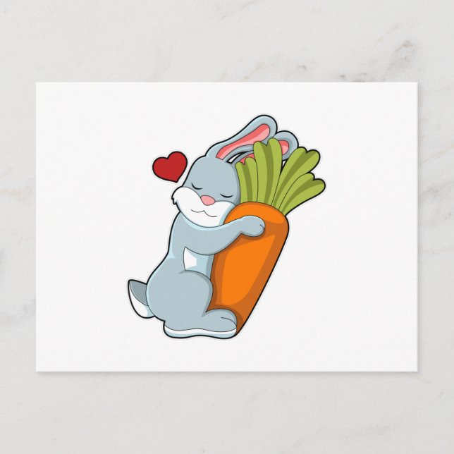 Rabbit with Carrot & Heart Postcard (Front)