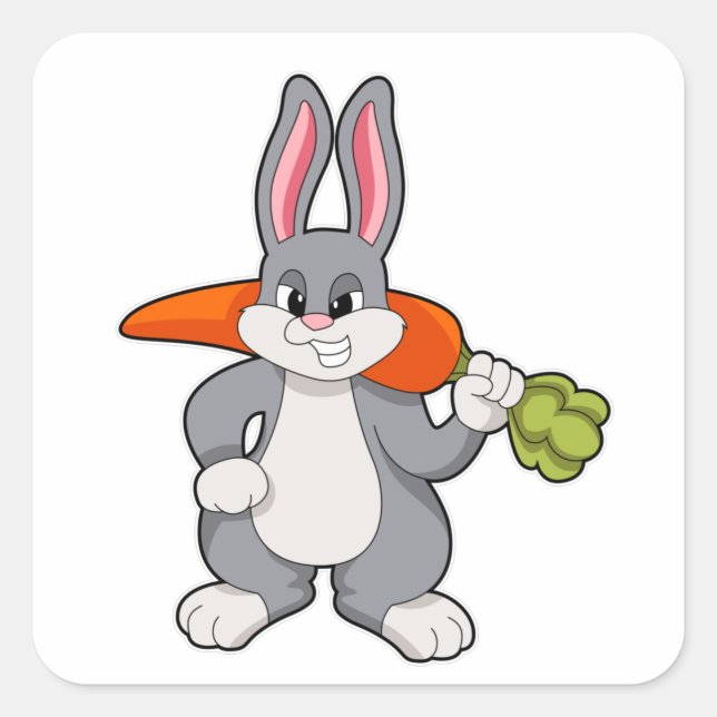 Rabbit with Carrot Square Sticker (Front)