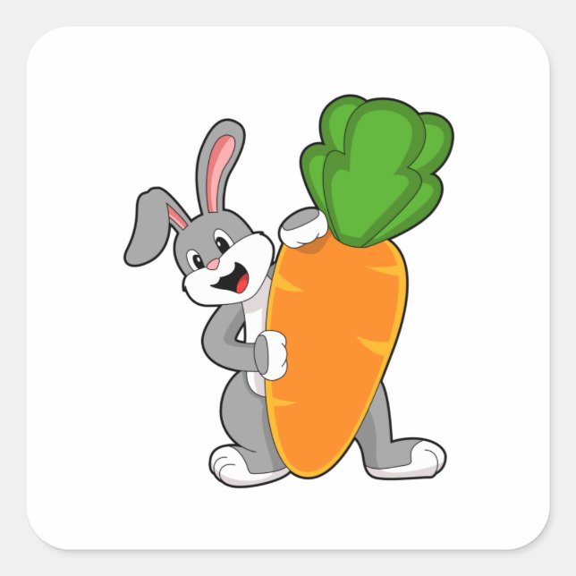 Rabbit with Carrot Square Sticker (Front)