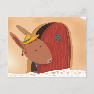 Rabbit with cherry postcard, light beige postcard