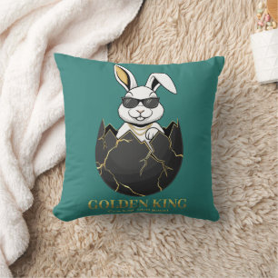 Rabbit with cool glasses, Gold, cracked, royal Cushion