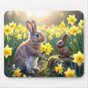 Rabbit With Daffodils for Chocolate Easter Bunny Mouse Pad