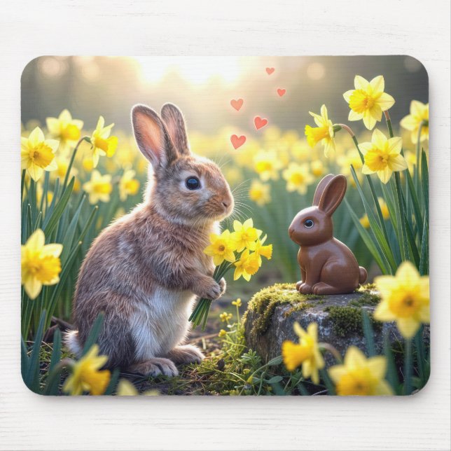 Rabbit With Daffodils for Chocolate Easter Bunny Mouse Pad (Front)