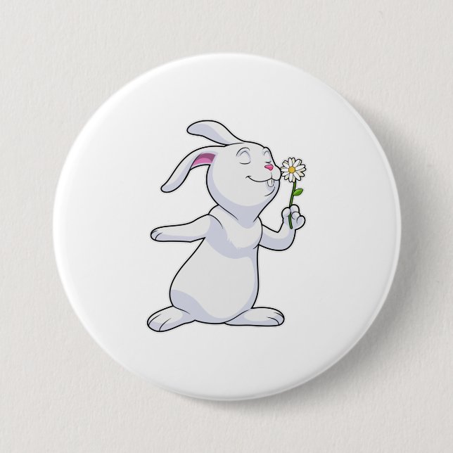 Rabbit with Daisy 7.5 Cm Round Badge (Front)