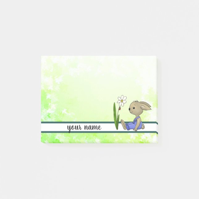 rabbit with flower, personalized post-it notes (Front)