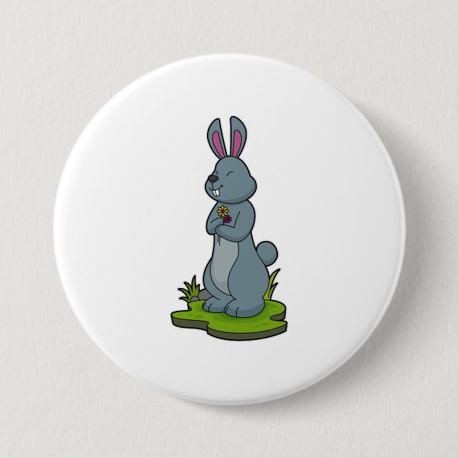Rabbit with Flowers 7.5 Cm Round Badge (Front)