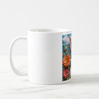 Rabbit with flowers art mug