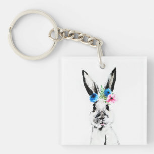 Rabbit with Flowers Key Ring