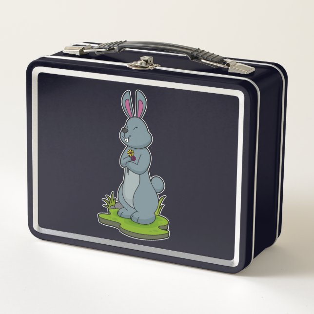 Rabbit with Flowers Metal Lunch Box (Front)