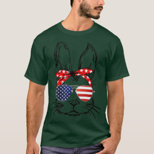 Rabbit With Glasses Bunny American Lover Flag T-Shirt