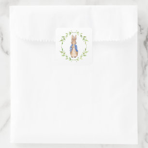 Rabbit with Green leaf Wreath   Square Sticker