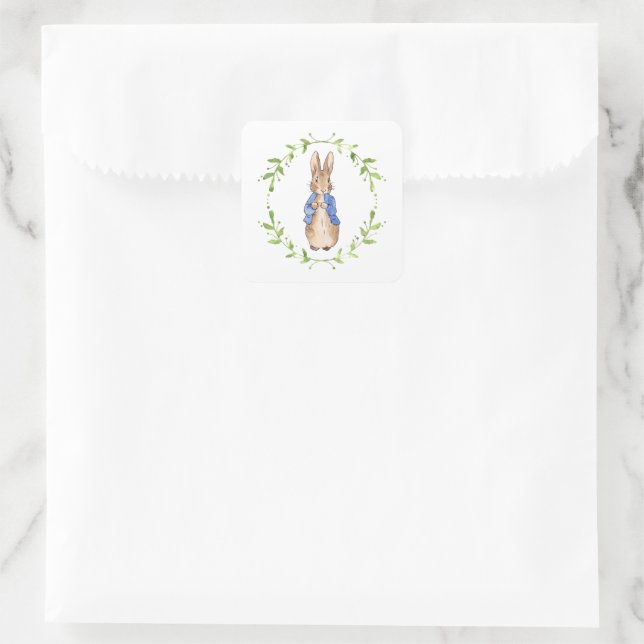 Rabbit with Green leaf Wreath   Square Sticker (Bag)