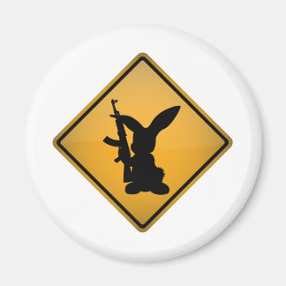 Rabbit with Gun Warning Sign Magnet