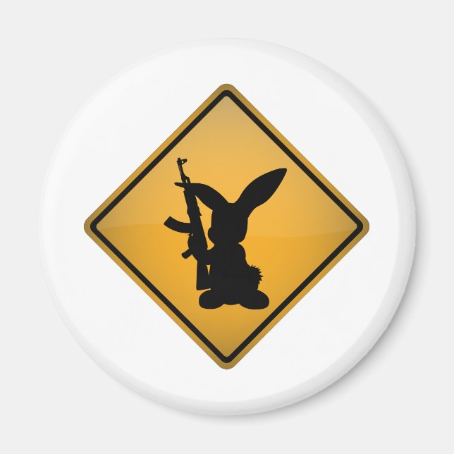 Rabbit with Gun Warning Sign Magnet (Front)