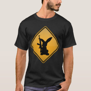 Rabbit with Gun Warning Sign T-Shirt
