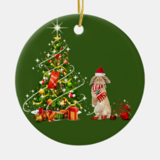 Rabbit With Hat Scafts Christmas Ceramic Ornament