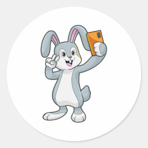 Rabbit with Mobile Classic Round Sticker