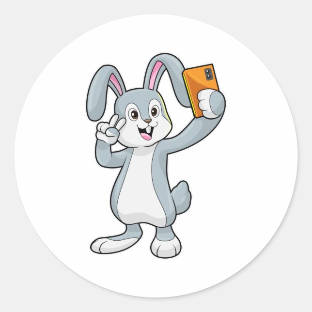 Rabbit with Mobile Classic Round Sticker (Front)