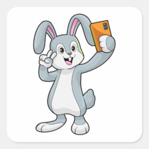 Rabbit with Mobile Square Sticker