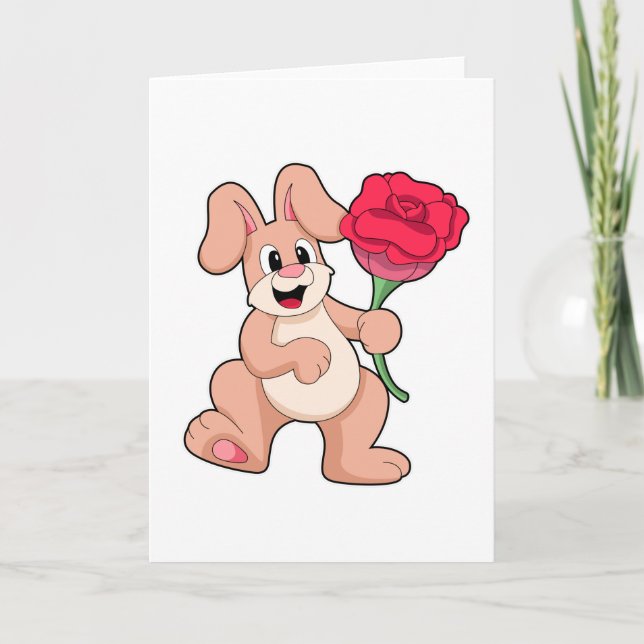 Rabbit with red Rose Card (Front)