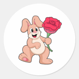 Rabbit with red Rose Classic Round Sticker